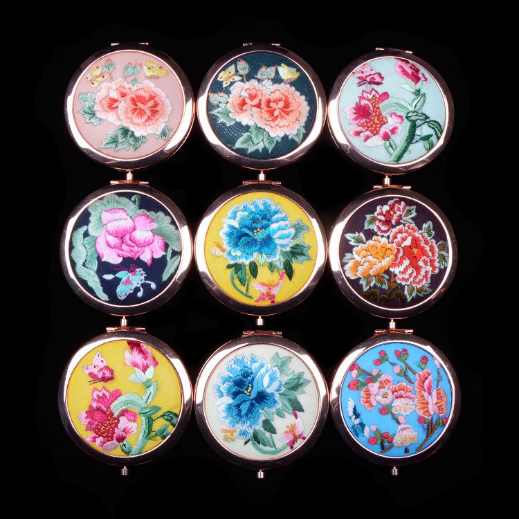 佛冈化妆随身镜精品出国送礼刺绣中国风古风摄影 手绣镜子
