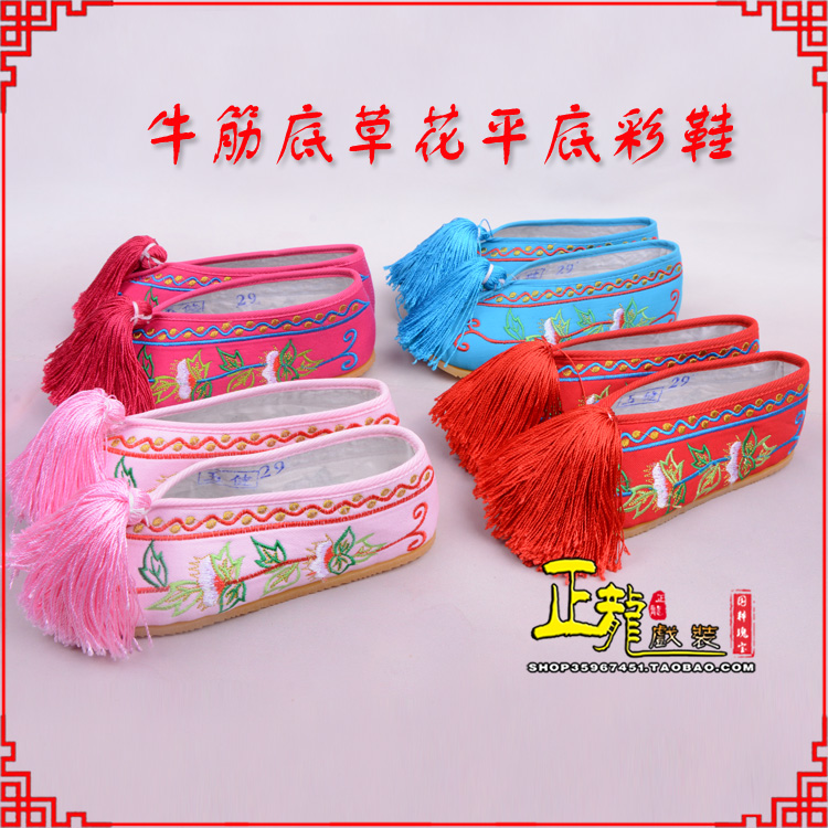 佛冈京剧越剧戏曲花旦彩鞋 牛筋底草花平底彩鞋
